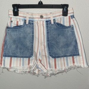 Colorful Stripped Jean Shorts